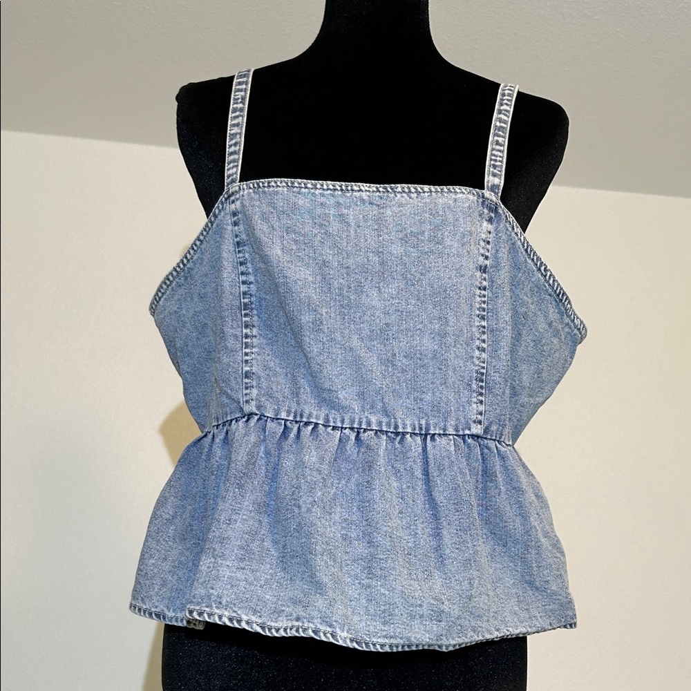 Celebrity Pink Light Blue Denim Peplum Tank
